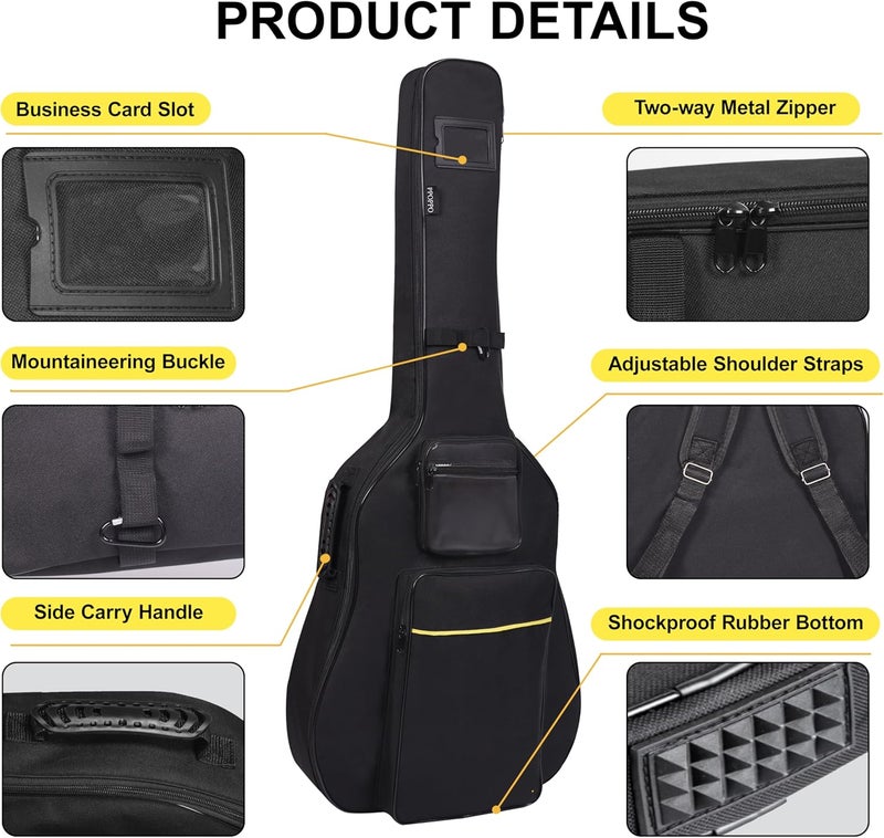 PPOPPO 40 41 42 Inch Acoustic Guitar Gig Bag (Oxford Fabric, 0.35" Padding & Water Resistance, Black) + 3-in-1 Guitar Capo (Heavy Zinc Alloy, Tuning/Pick Holder/String Pin Lifter) + 5 Picks - Image 5